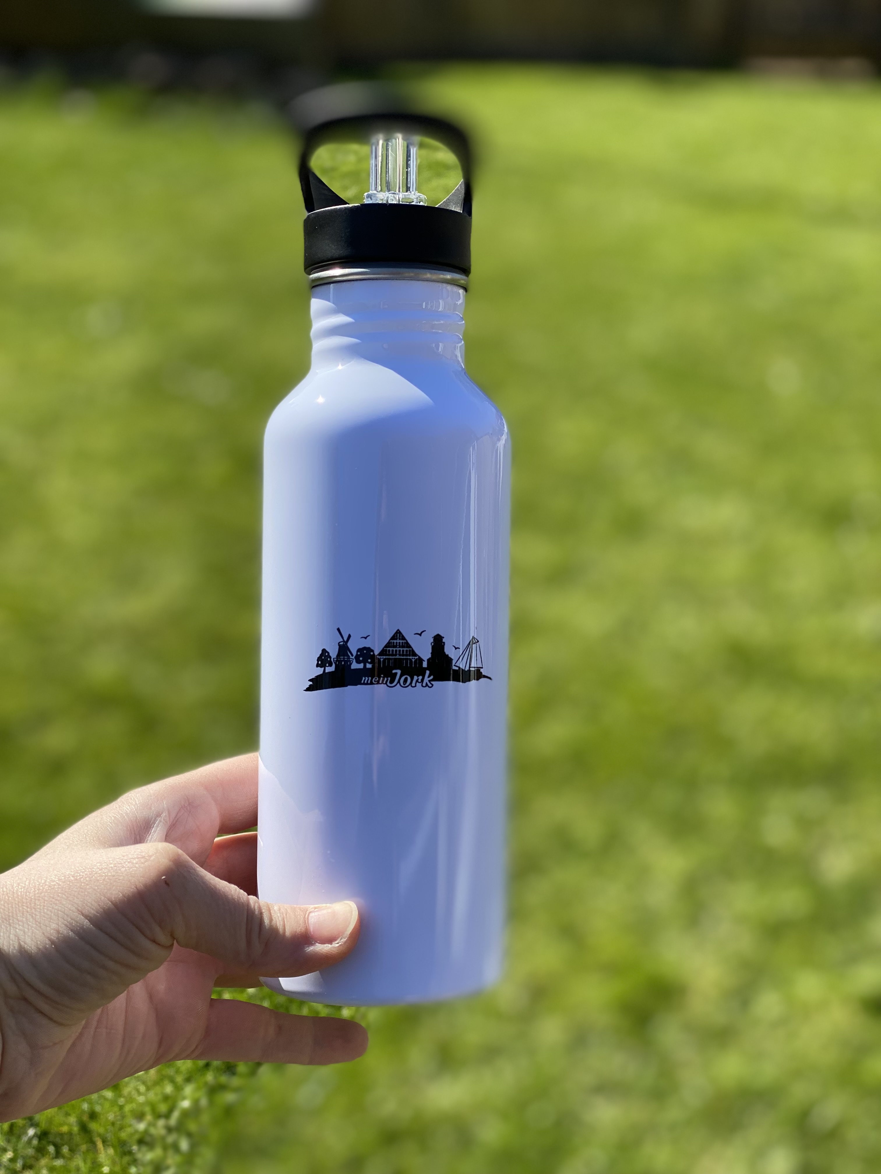 Trinkflasche Metall mit Mein Jork Motiv